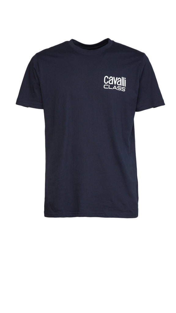 Cavalli Class Navy Signature  Logo Fashion T-Shirt-XXL