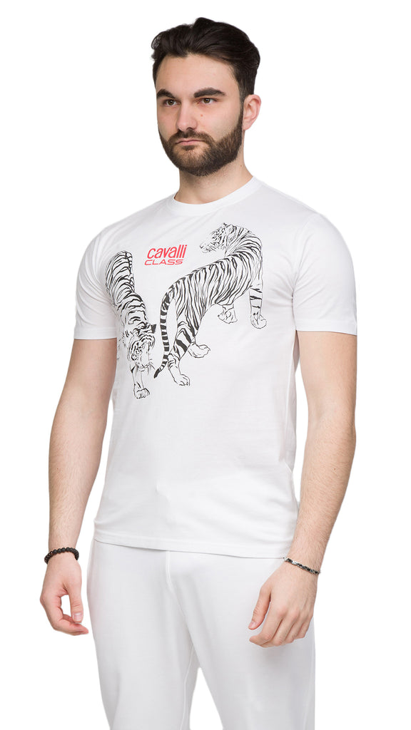 Cavalli Class  Double Tiger Logo Motif Fashion T-Shirt-