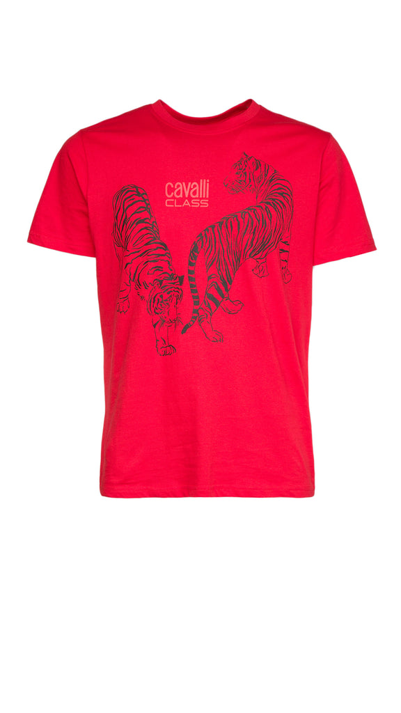 Cavalli Class  Double Tiger Logo Motif Fashion T-Shirt-