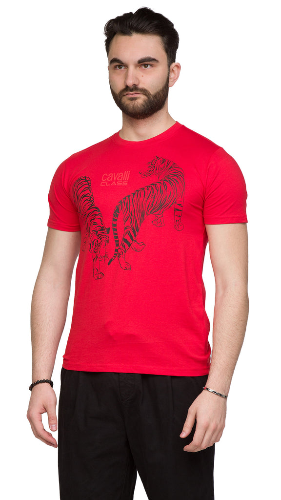 Cavalli Class  Double Tiger Logo Motif Fashion T-Shirt-