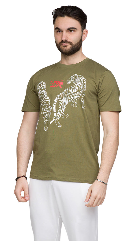 Cavalli Class  Double Tiger Logo Motif Fashion T-Shirt-