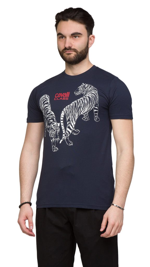 Cavalli Class  Double Tiger Logo Motif Fashion T-Shirt-