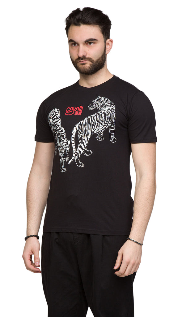 Cavalli Class  Double Tiger Logo Motif Fashion T-Shirt-