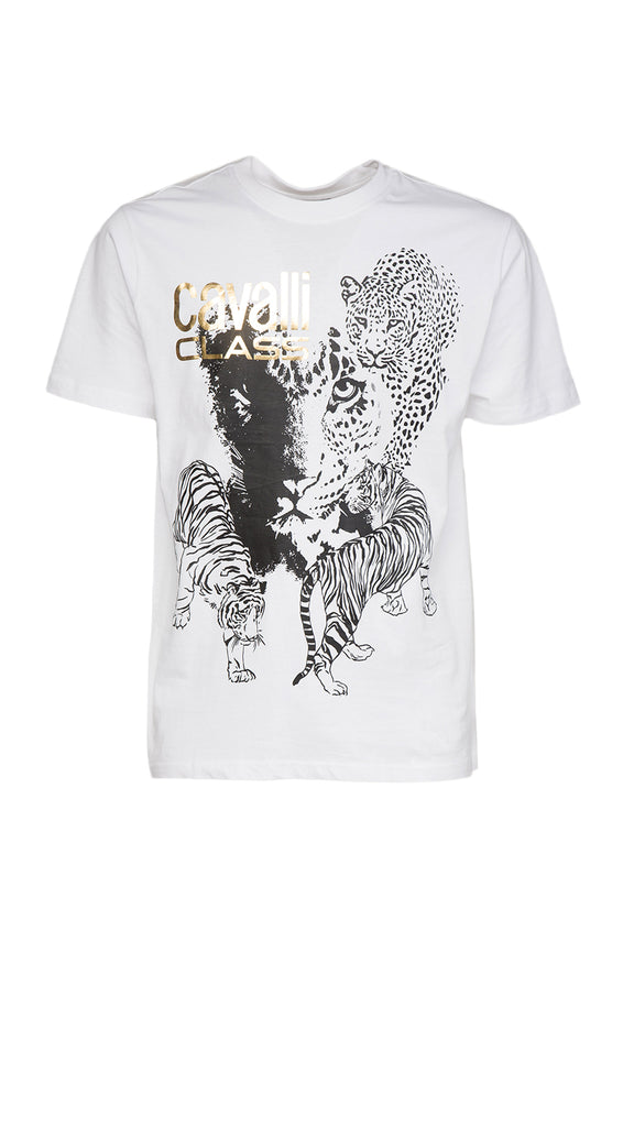 Cavalli Class  Tiger Leopard Motif Fashion T-Shirt-