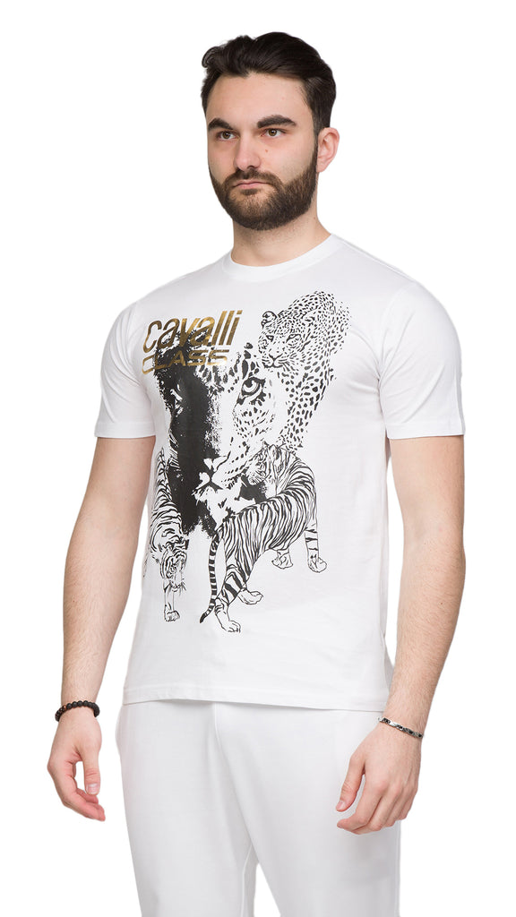 Cavalli Class  Tiger Leopard Motif Fashion T-Shirt-