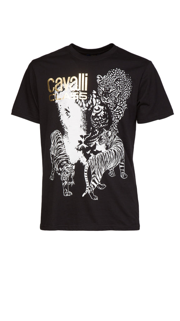 Cavalli Class  Tiger Leopard Motif Fashion T-Shirt-