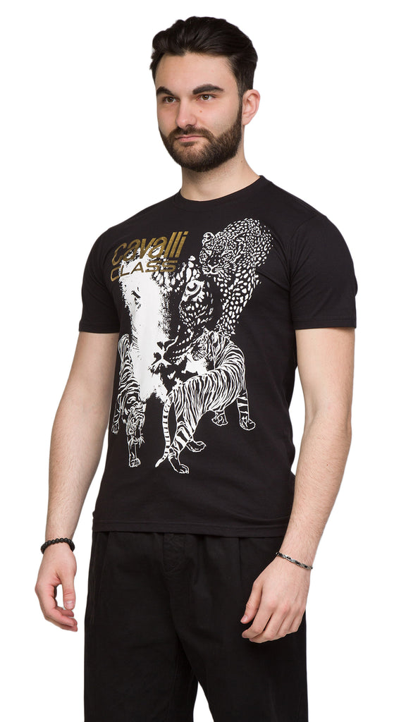 Cavalli Class  Tiger Leopard Motif Fashion T-Shirt-