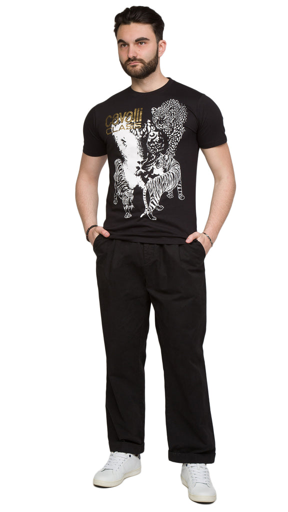 Cavalli Class  Tiger Leopard Motif Fashion T-Shirt-