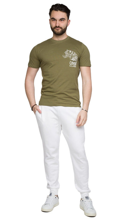 Cavalli Class  Tiger Head Chest Motif Fashion T-Shirt-