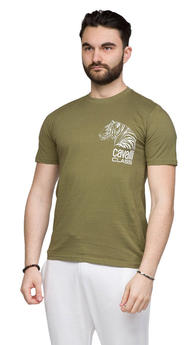 Cavalli Class  Tiger Head Chest Motif Fashion T-Shirt-