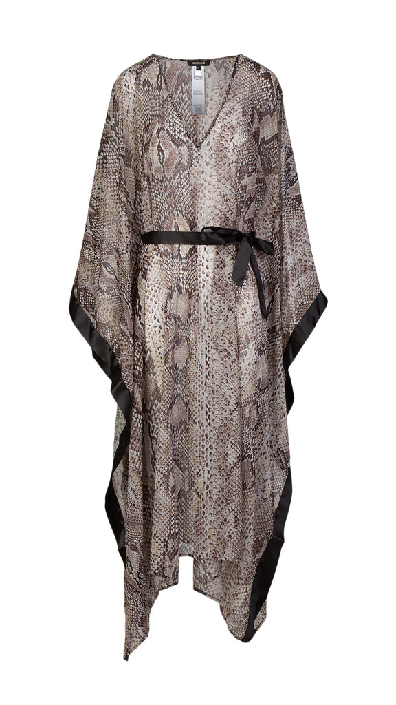 Roberto Cavalli  Phyton Long Phyton Chiffon Belted Kaftan Cover Up- One Size