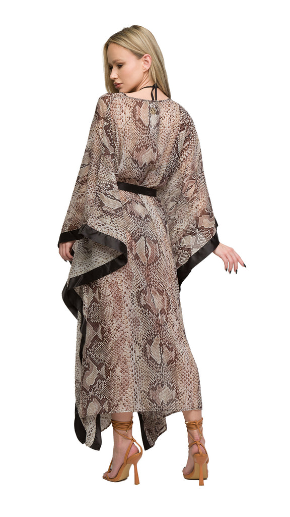 Roberto Cavalli  Phyton Long Phyton Chiffon Belted Kaftan Cover Up- One Size