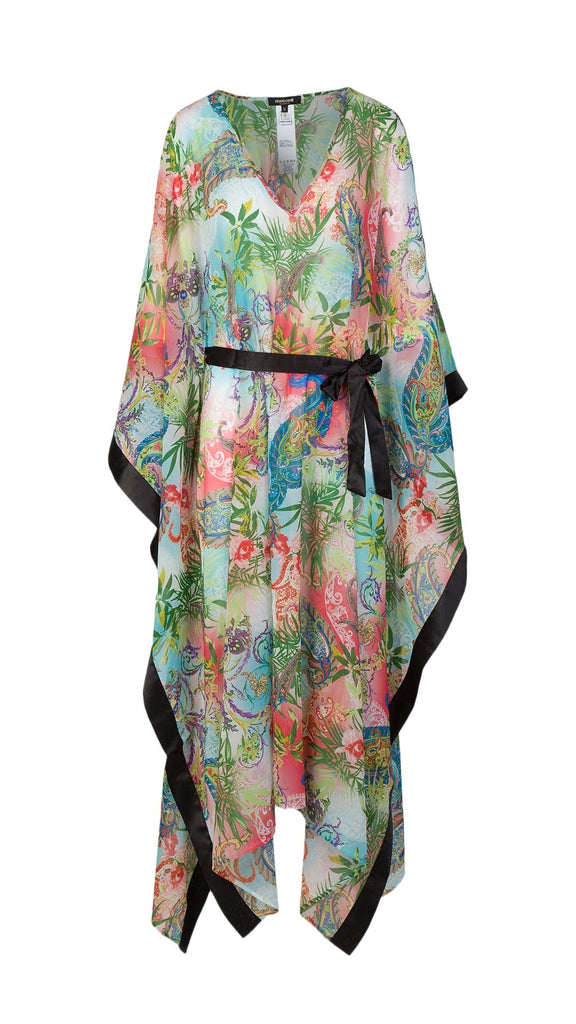 Roberto Cavalli  Floral Long Floral Chiffon Belted Kaftan Cover Up-