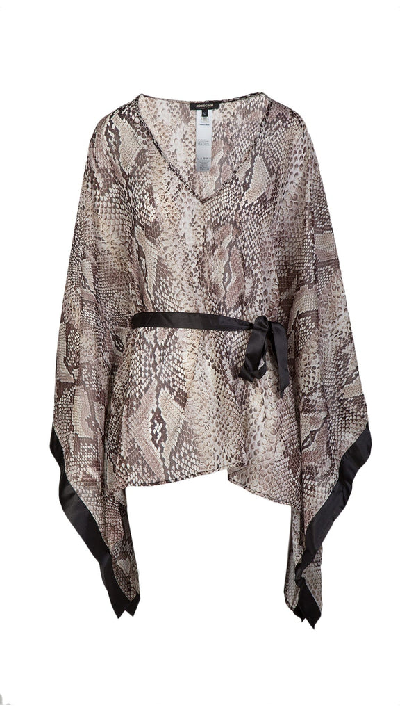 Roberto Cavalli  Phyton Printed Chiffon Short Kaftan Cover Up-