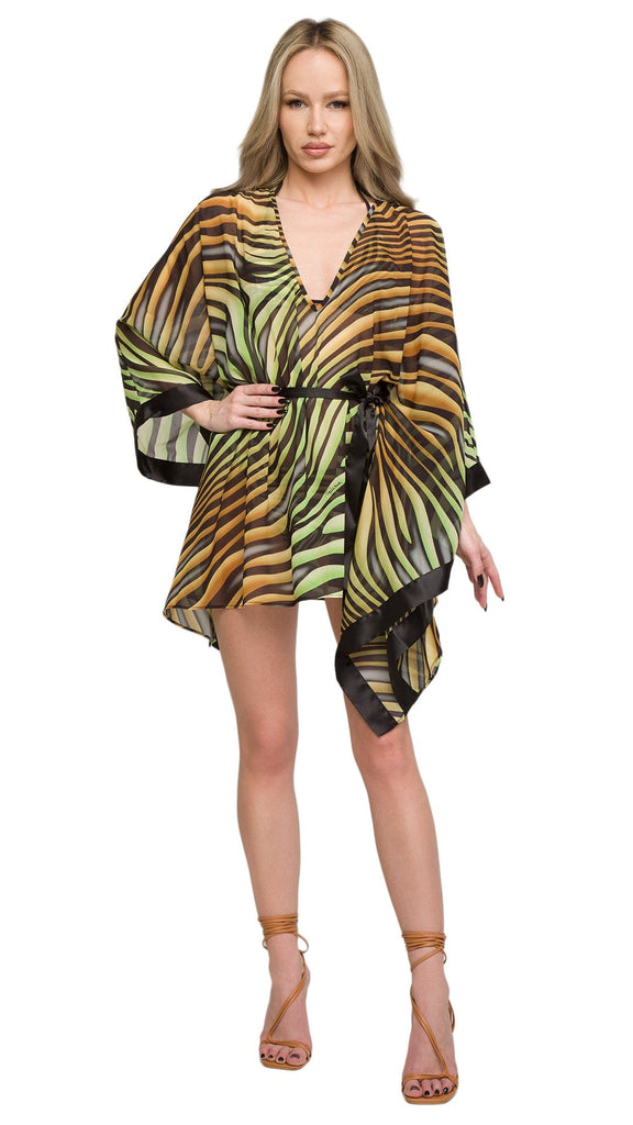 Roberto Cavalli  Tiger Printed Chiffon Short Kaftan Cover Up-