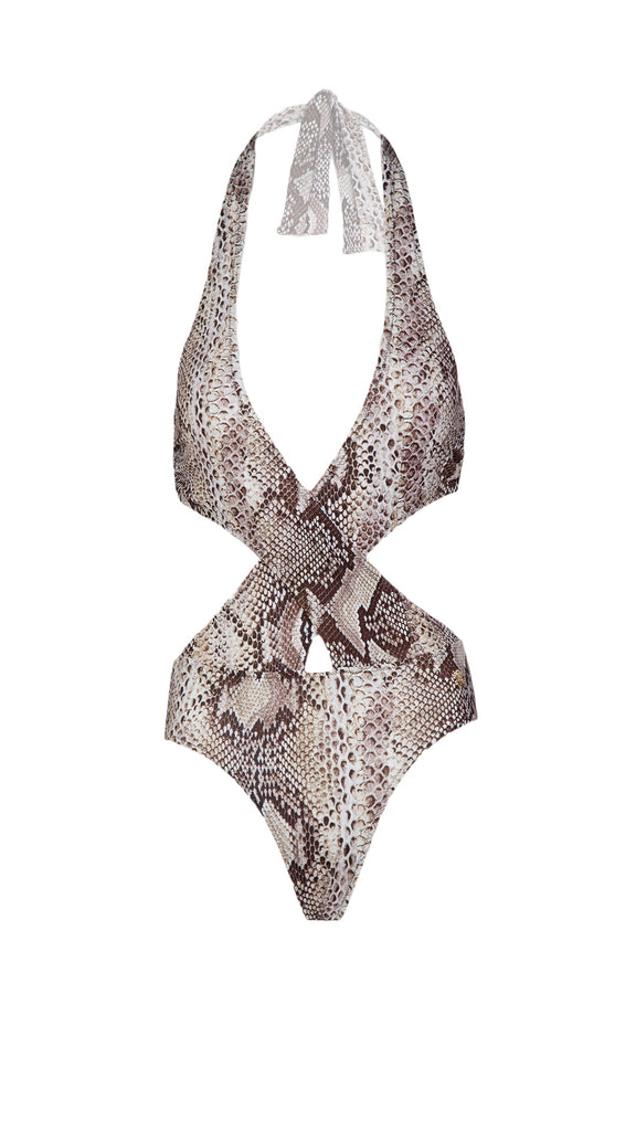 Roberto Cavalli  Phyton One piece Plunge Cut Out Swimsuit-