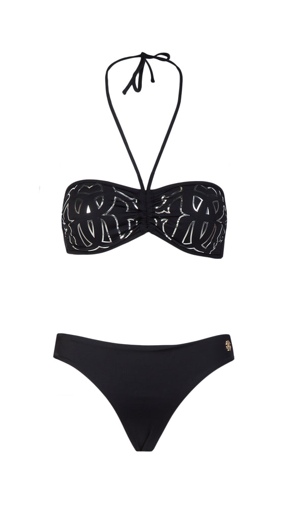 Roberto Cavalli  Black Printed Two Piece Halter Neck Bikini Set-