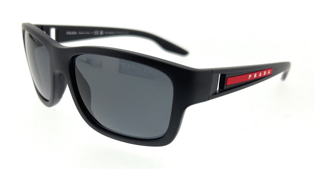 Prada Linea Rossa  Black Rubber Rectangular Sunglasses