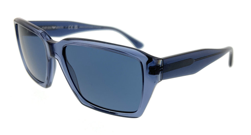Emporio Armani  Shiny Transparent Blue Rectangle Sunglasses