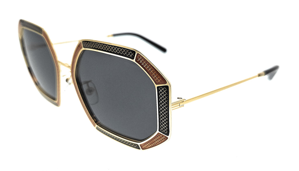 Tory Burch   Full Rim Gold/Dark Grey Irregular Square Sunglasses