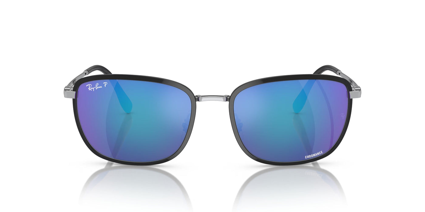 Ray-Ban 0RB3705 91444L Rectangle  Black on Silver  Polarized Sunglasses