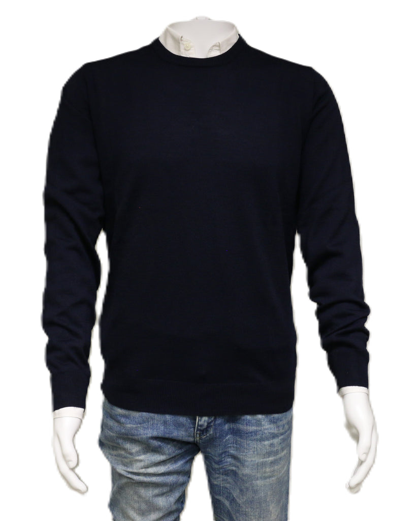 Williams Wilson Navy 100% Wool Suede Crewneck  Sweater-