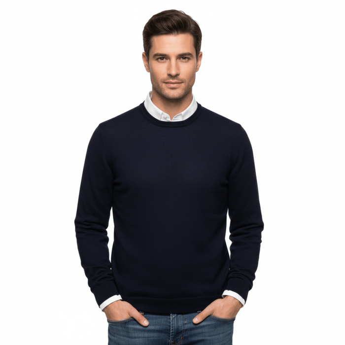 Williams Wilson Navy 100% Wool Suede Crewneck Sweater-S