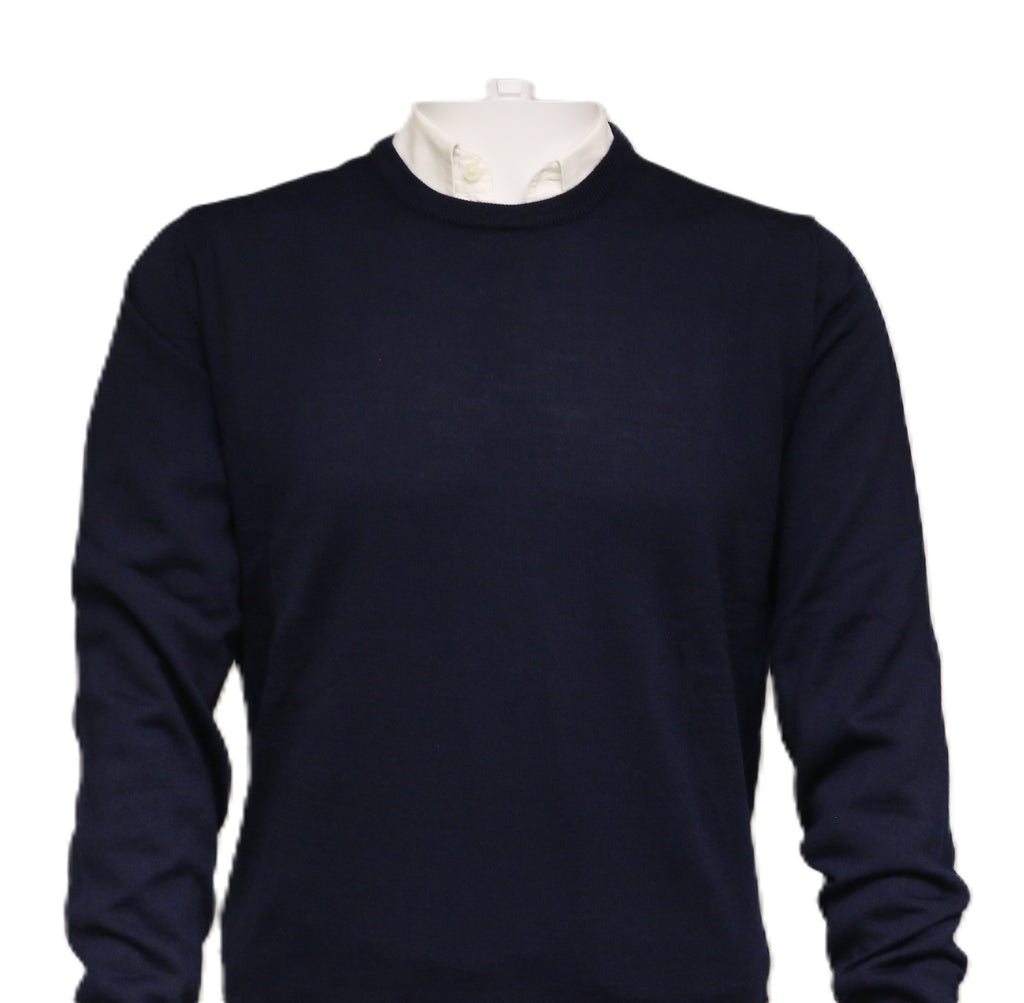 Williams Wilson Navy Pure Wool Suede Crewneck  Sweater-