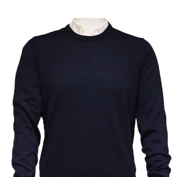 Williams Wilson Navy 100% Wool Suede Crewneck  Sweater-