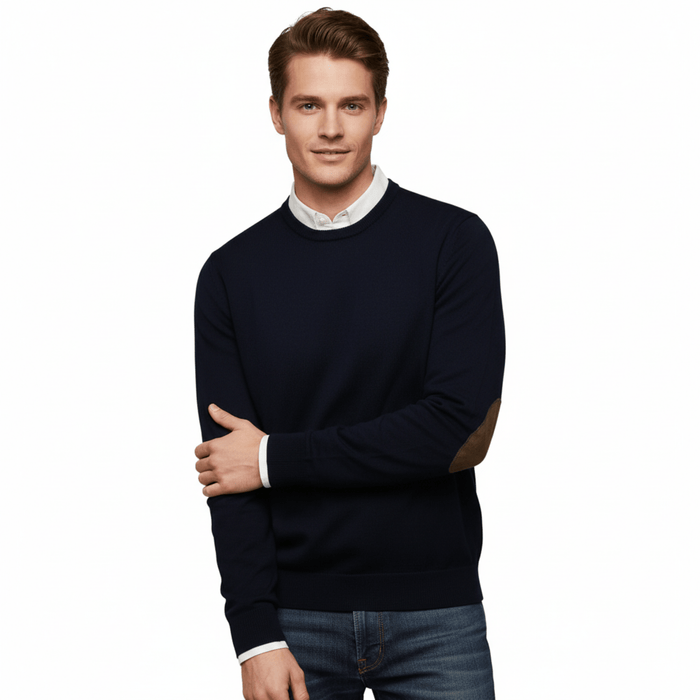 Williams Wilson Navy 100% Wool Suede Crewneck  Sweater-