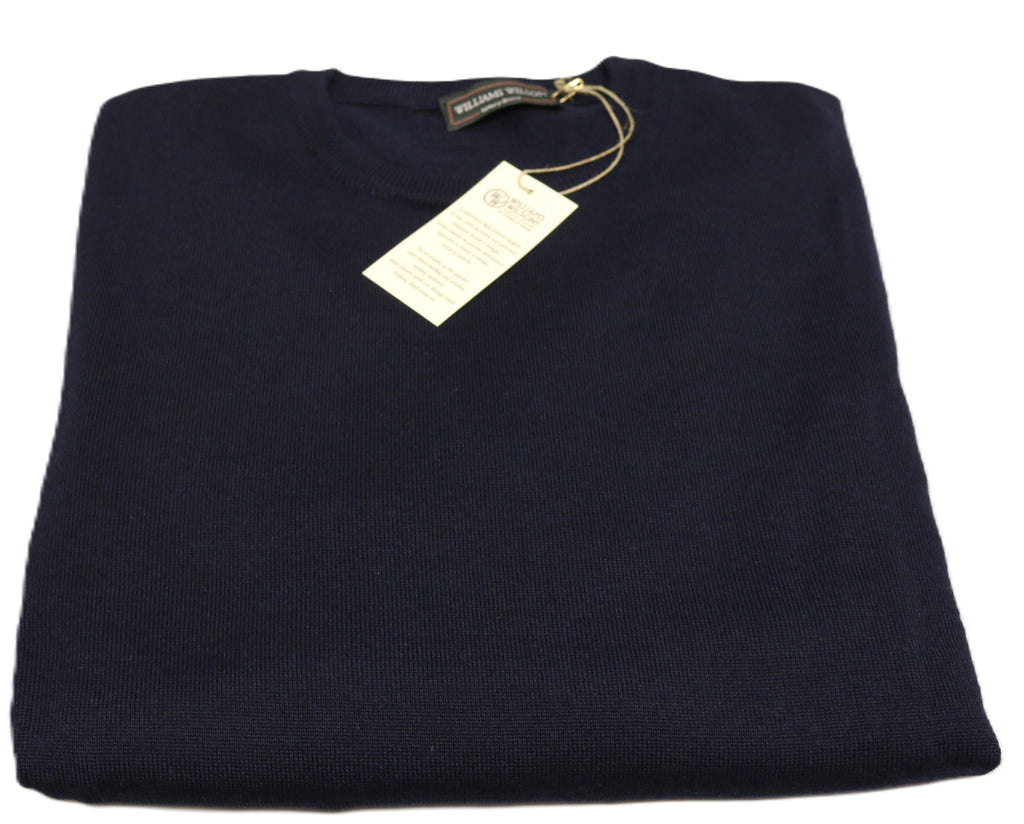 Williams Wilson Navy Pure Wool Suede Crewneck  Sweater-