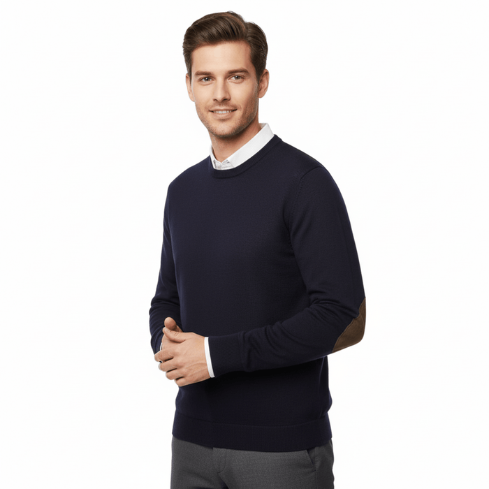 Williams Wilson Navy 100% Wool Suede Crewneck  Sweater-