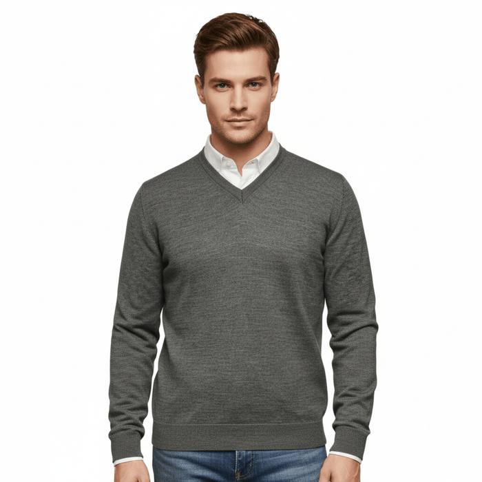 Williams Wilson Grey 100% Wool Suede VNeck Sweater-XL