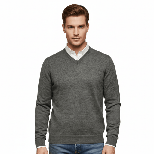 Williams Wilson Grey 100% Wool Suede VNeck Sweater