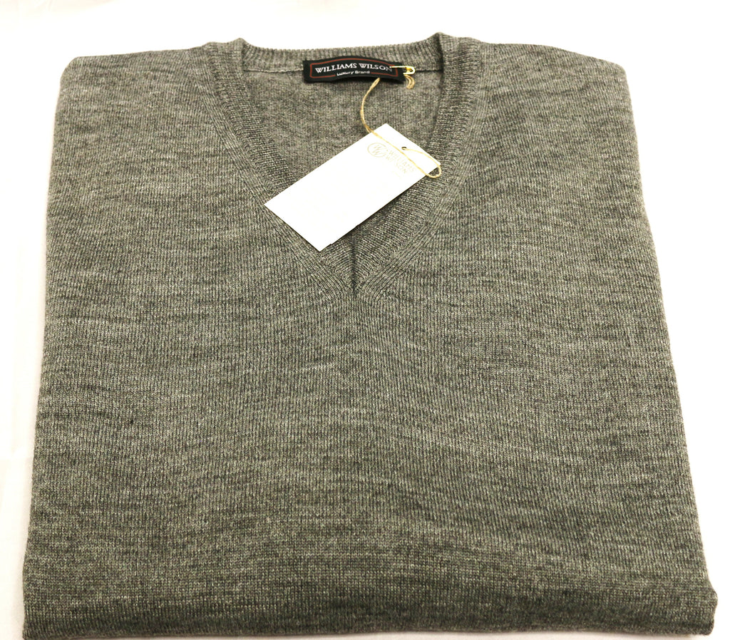 Williams Wilson Grey Pure Wool Suede VNeck Sweater