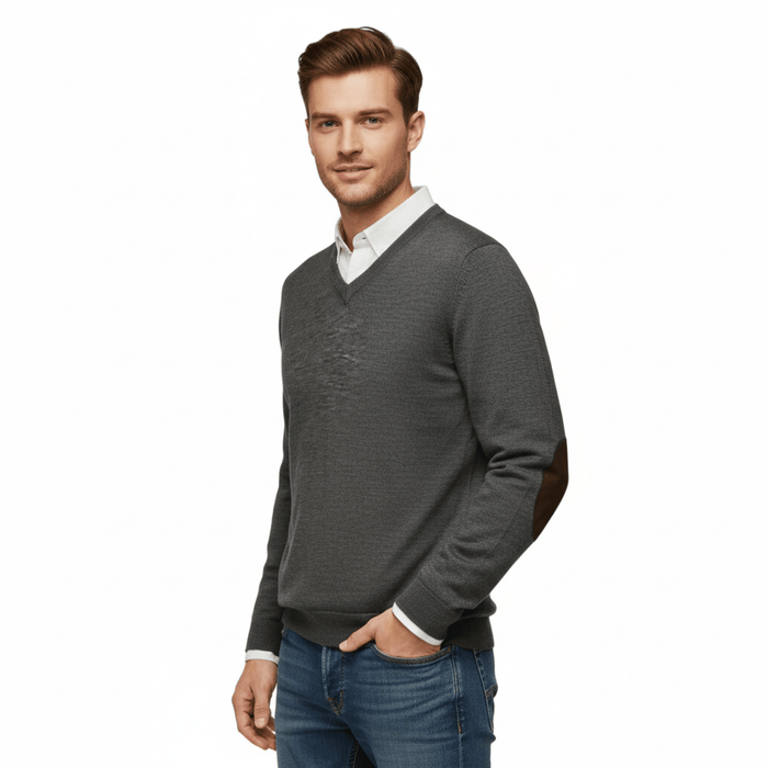 Williams Wilson Grey 100% Wool Suede VNeck Sweater