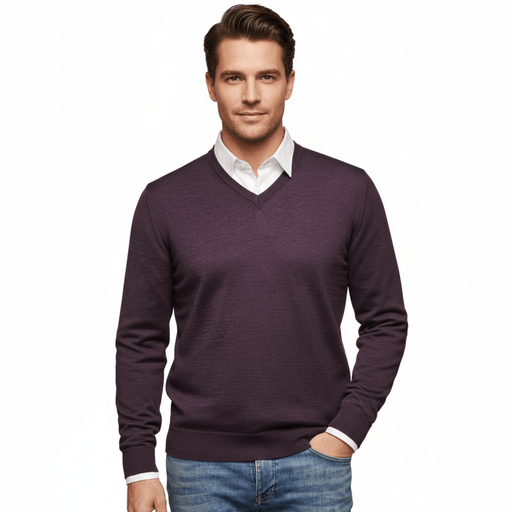 Williams Wilson Purple 100% Wool Suede VNeck Sweater