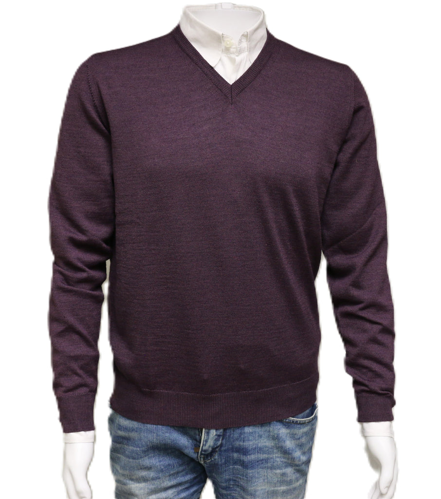 Williams Wilson Purple 100% Wool Suede VNeck Sweater-XL