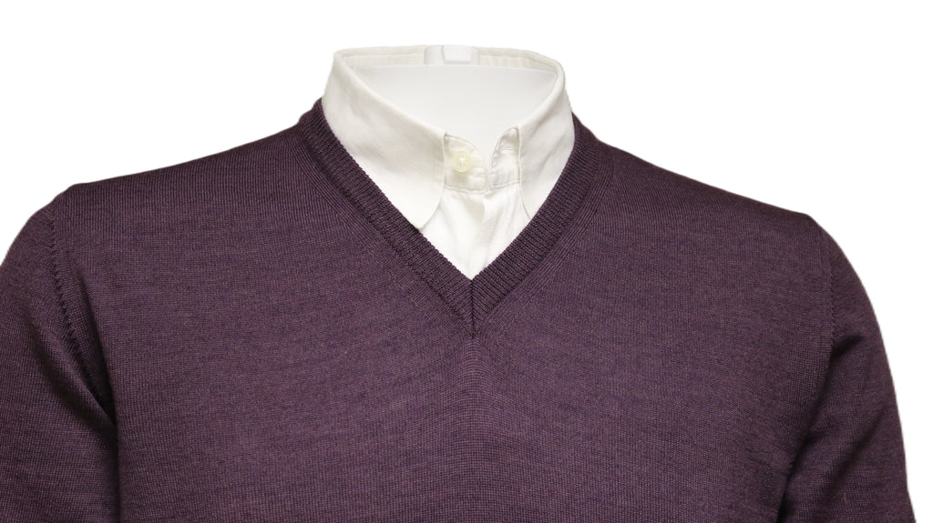 Williams Wilson Purple Pure Wool Suede VNeck Sweater