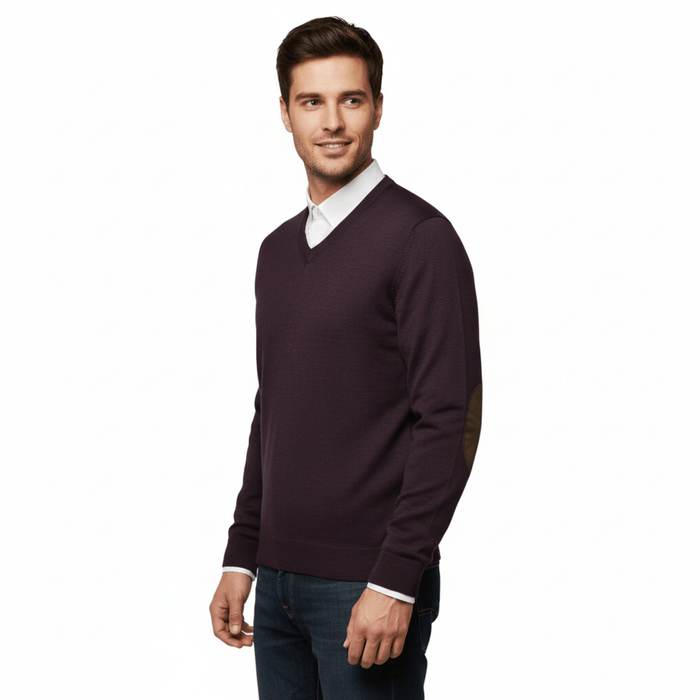 Williams Wilson Purple 100% Wool Suede VNeck Sweater
