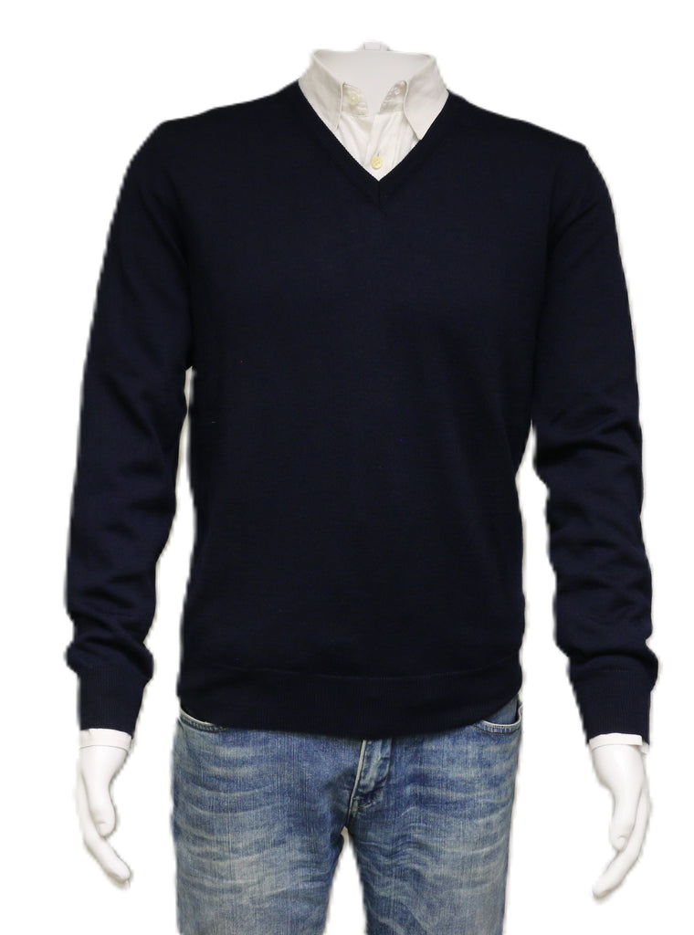 Williams Wilson Navy 100% Wool Suede VNeck Sweater