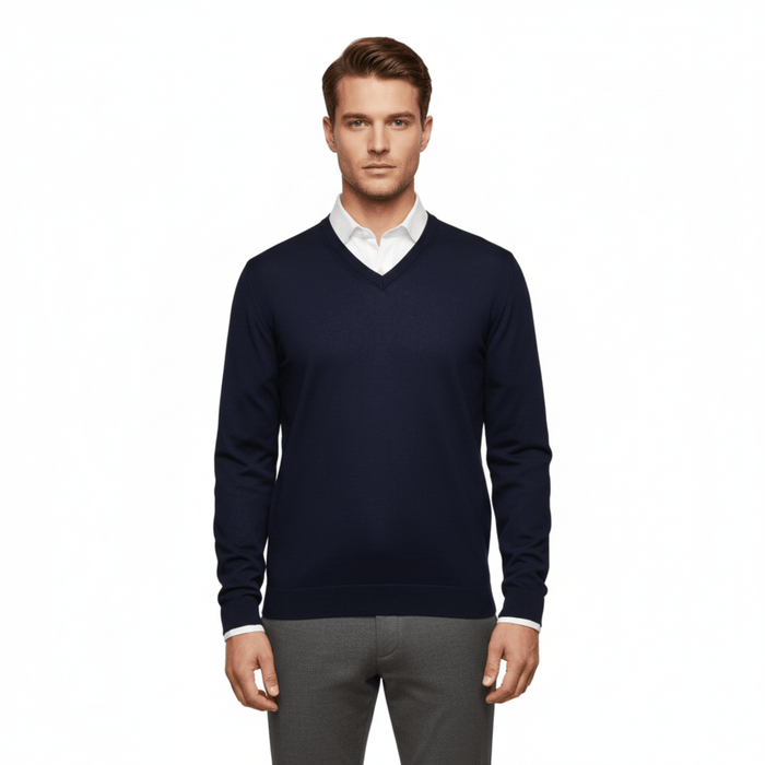 Williams Wilson Navy 100% Wool Suede VNeck Sweater-S
