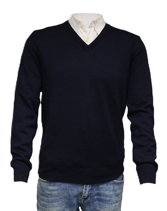 Williams Wilson Navy 100% Wool Suede VNeck Sweater