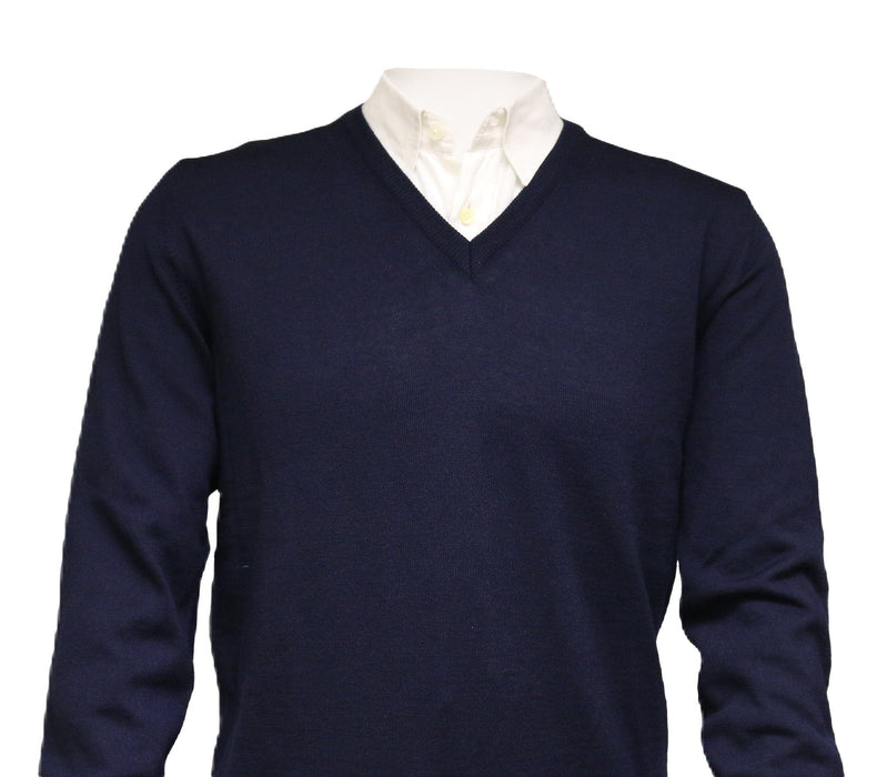 Williams Wilson Navy 100% Wool Suede VNeck Sweater