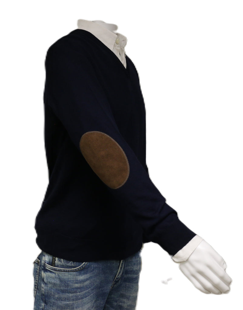 Williams Wilson Navy Pure Wool Suede VNeck Sweater