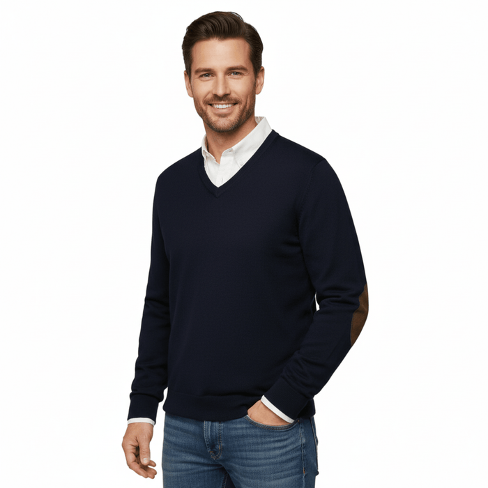 Williams Wilson Navy 100% Wool Suede VNeck Sweater