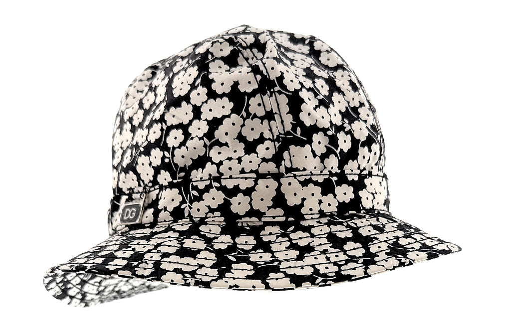 Dolce & Gabbana 100% Silk Black and White Floral Bucket Hat-