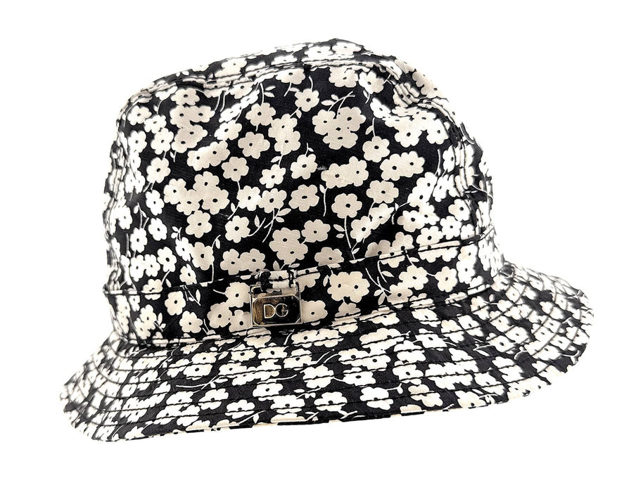 Dolce & Gabbana 100% Silk Black and White Floral Bucket Hat-