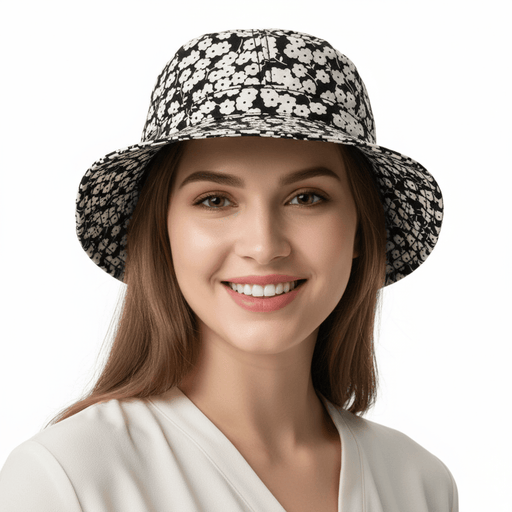 Dolce & Gabbana 100% Silk Black and White Floral Bucket Hat-