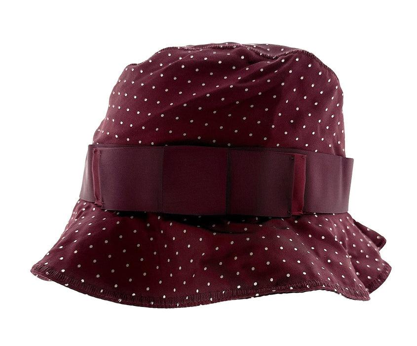 Dolce & Gabbana 100% Silk Burgundy Polka Dot Floppy Hat with Ribbon Band-